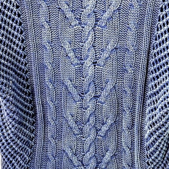 ECI New York Cotton Cable Knit Sweater Blue Textured Pullover XL Boho - Picture 3 of 9